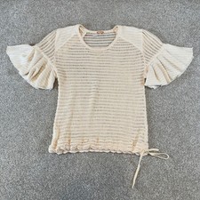 Free People Crochet Flutter Sleeve Drawstring Hem Top Cream XS Boho Cottagecore