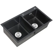 Stainless Steel Kitchen Double Sink Set Vegetable Dishwashing Basin w/Sewer Pipe