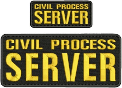 CIVIL PROCESS SERVER EMBROIDERY PATCHS 4X10 AND 2X5 HOOK ON BACK GOLD ON BLACK