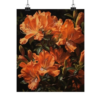 Orange Azalea Flower Art Print Poster, Flower Painting, Flower Décor, Azaleas