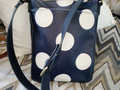 Joules Daily Ladies Shoulder Bag Handbag Blue Polka Dot Saffiano Style  Multi Zip UK