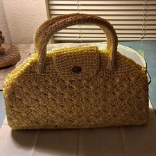 Womens Yellow Woven Tote Bag Snap Closure Dou...