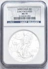 2008 SILVER EAGLE EARLY RELEASES NGC MS70 BLUE LABEL