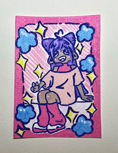 ACEO Art Card Original Acrylic 2.5in x 3.5in Beanie by Kittybeancafe