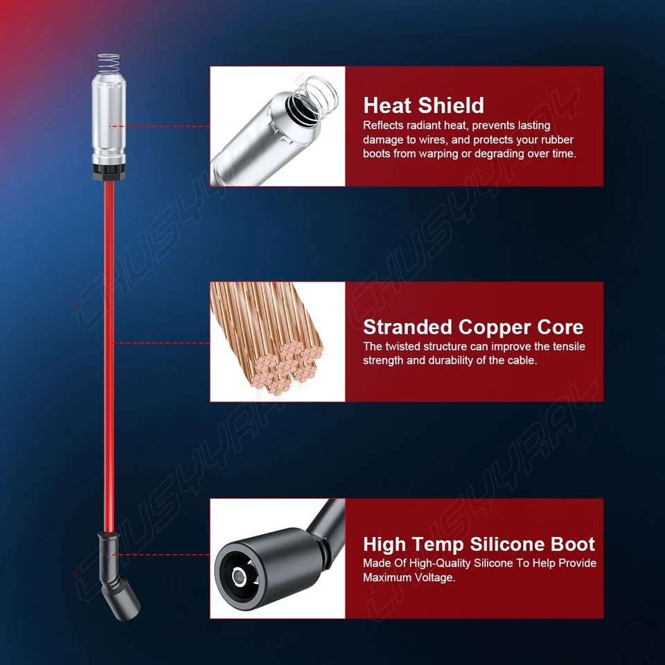 Paquete de 8 bobinas de encendido cuadradas y cable de bujía para Workhorse Fastrack FT1461 Foto 3 de 4
