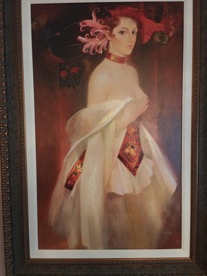Large Framed Canvas Portrait Painting 2005 ''Felix Mas La Modelo''