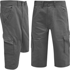 Mens Ex-Wrangler Long Length 3/4 Cargo Combat Three Quarter Chino Twill Shorts
