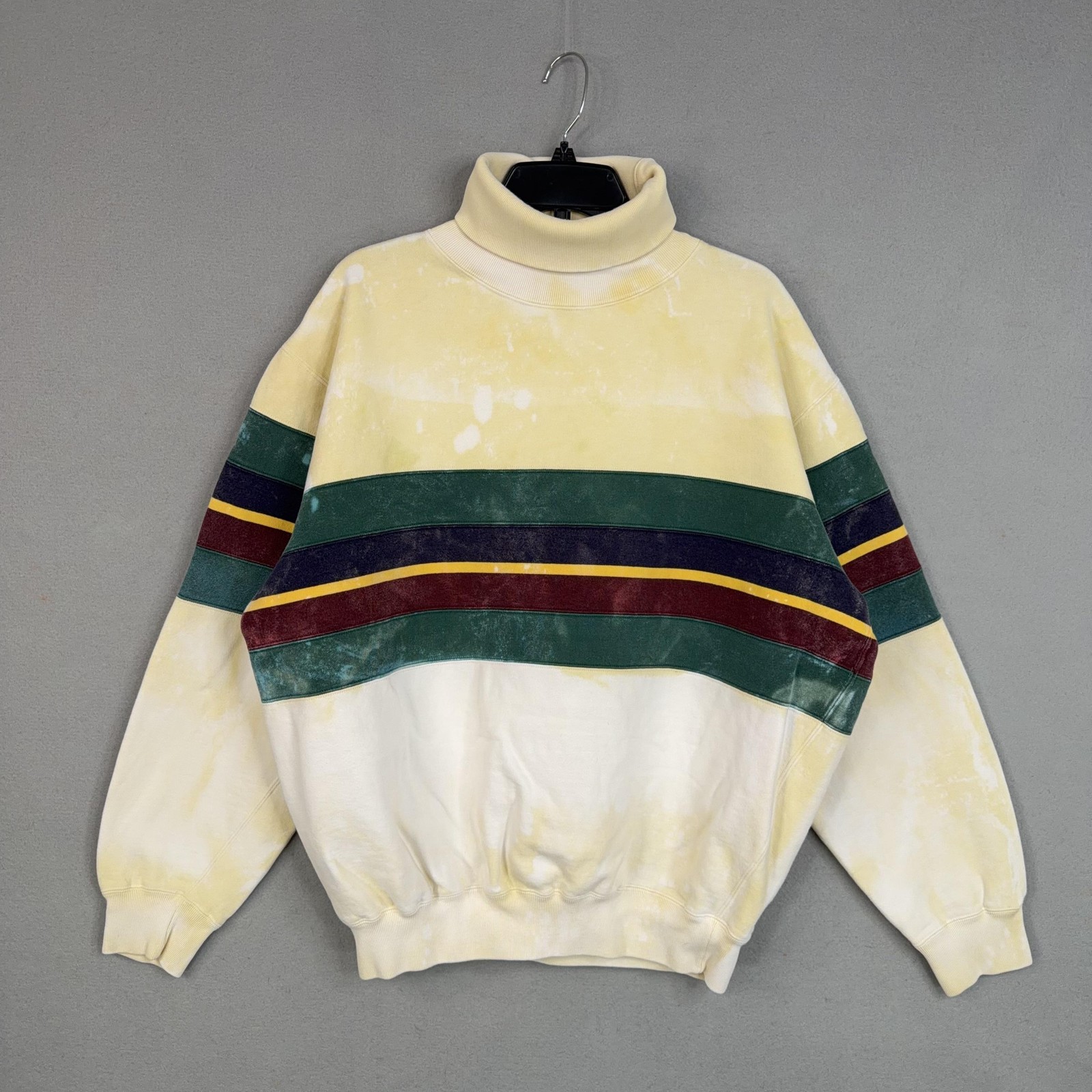 Vintage Polo Ralph Lauren Sweatshirt Mens Large Cream Striped Turtleneck 90s