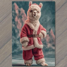 Art Print Llama Santa Suit Red Furry Christmas Outfit Festive Winter Style