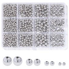 Monigte Silver Beads 1100 Pcs Smooth Round 3mm, 4mm, 6mm, 8mm,