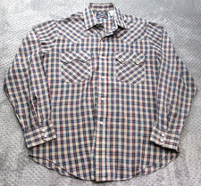 Levis Western Pearl Snap Shirt Mens Medium Blue Brown Plaid Long Sleeve Cowboy