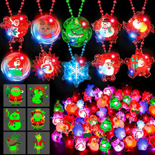 100 PCS Christmas Party Favors Bulk LED Light up Xmas Toys, Glow in the Dark Chr