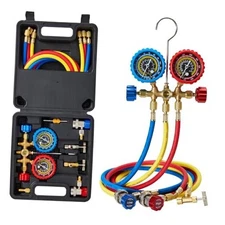 AC Gauges HVAC Manifold Gauge Set for R134 R22 R12 R502, with 5ft Hoses Couplers