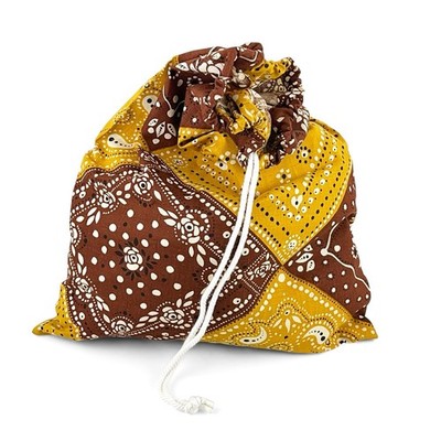 Vintage 1960's /70's Linen (?) Drawstring Laundry Bag Bandana Yellow Brown
