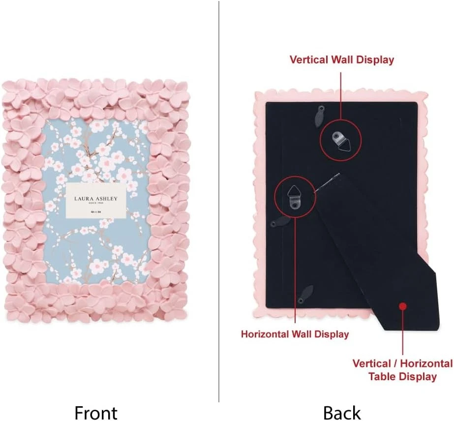 Laura Ashley 4x6 Pink Flower Textured Hand-Crafted Resin Picture Frame with - Image 3 of 4