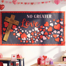 Christian Valentine's Bulletin Board Decoration Set with Cross and Heart Cutouts
