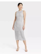 A New Day Women's Openwork Midi Sweater Dress Taupe Grey Silver NWT size Small