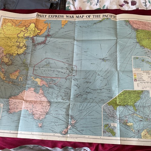 Original, WW2 Fold Out War Map Of The Pacific, 1941. Daily Express.