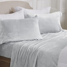 NY Loft Queen Ultra Soft Micro Fleece Sheets Set, Extra Deep Pockets, Light Grey