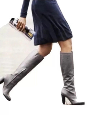 Sam Edelman Women 7 Regina Gray Leather Knee Boots
