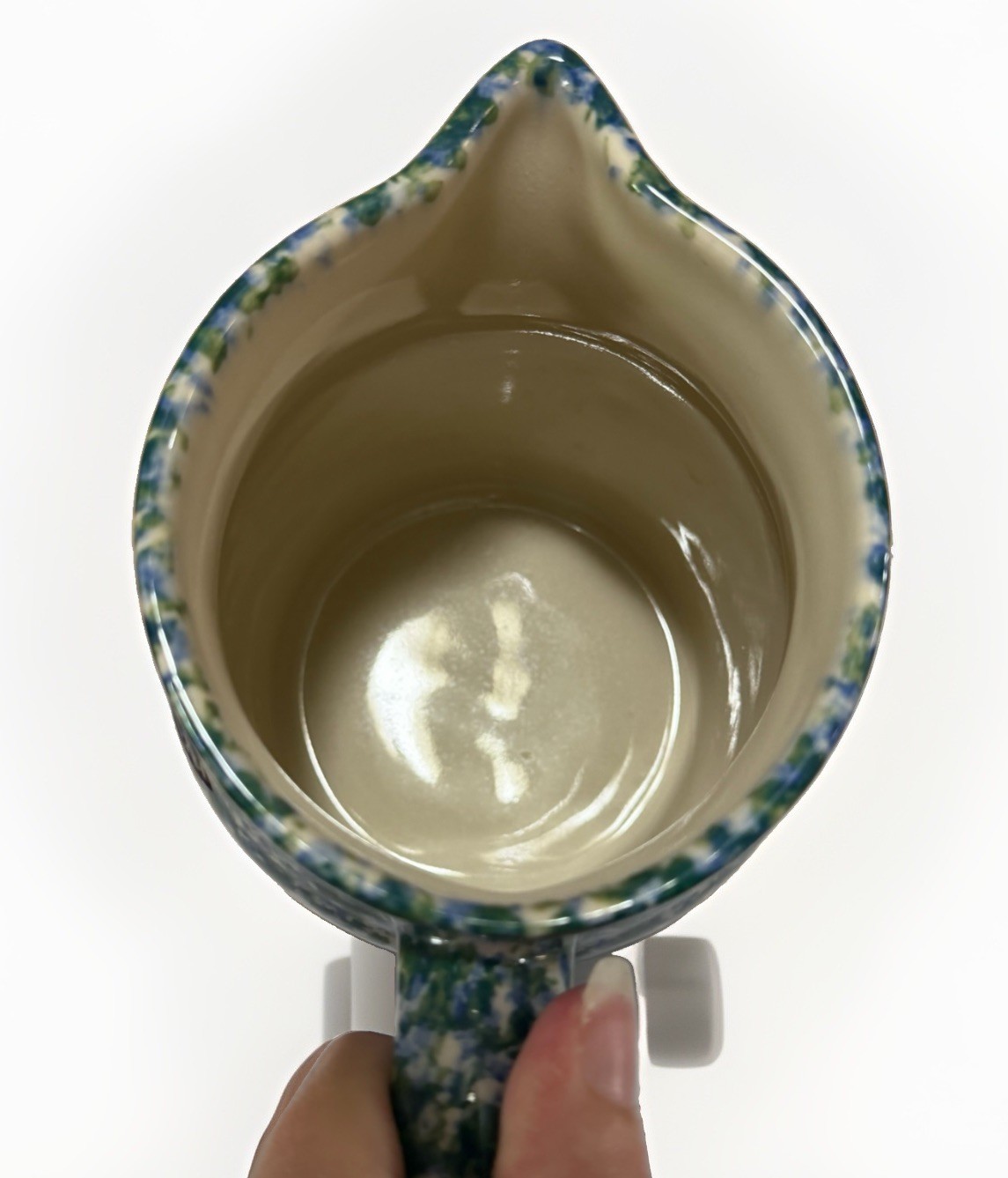 Henn Pottery Green Blue White Ceramic Pitcher Glossy Round w/ Handle 6” image 4