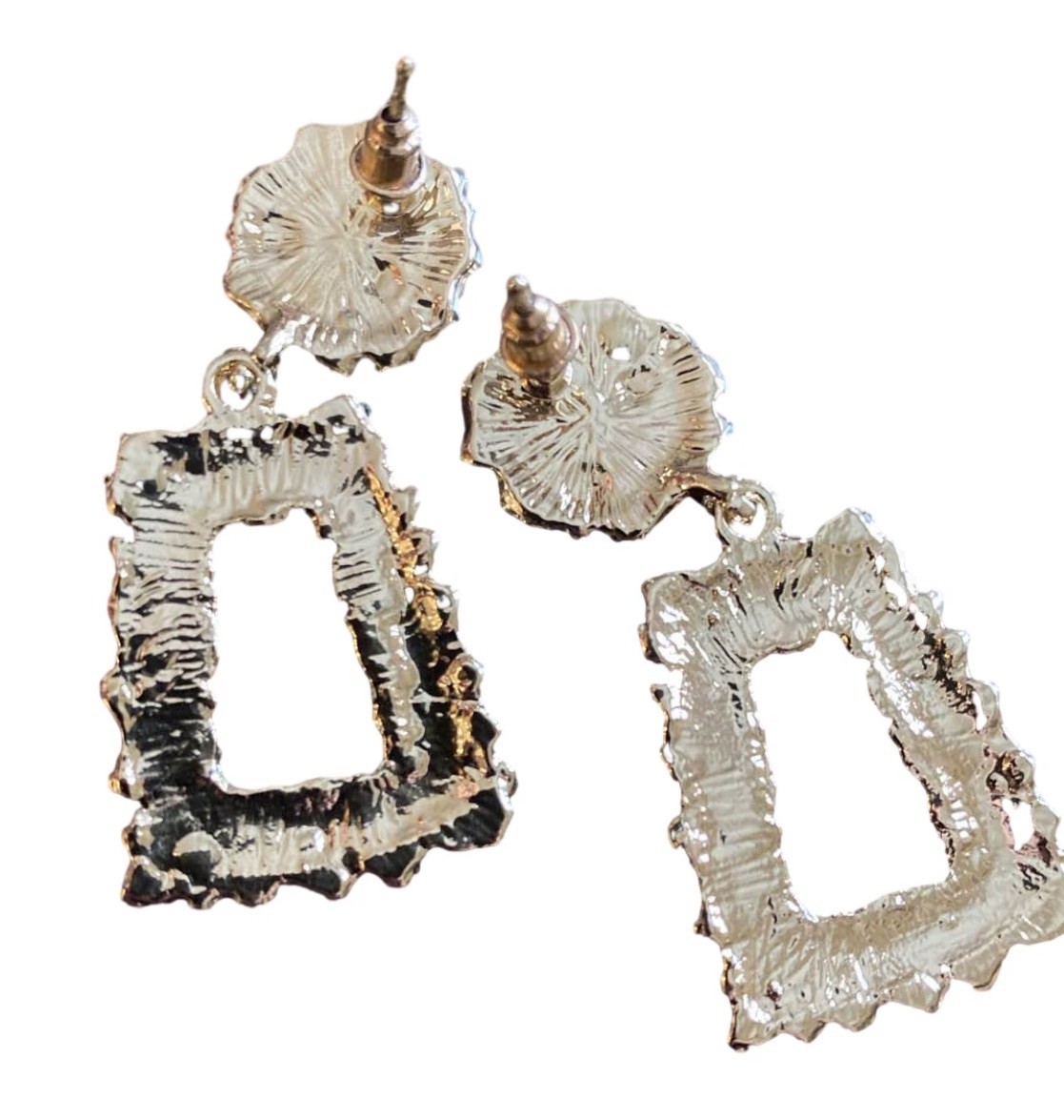 Gold Tone Textured Statement Dangle Drop Rectangl… - image 2