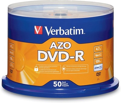 Verbatim DVD-R Blank Discs AZO Dye 4.7GB 16X Recordable Disc - 50 Pack Spindle,S