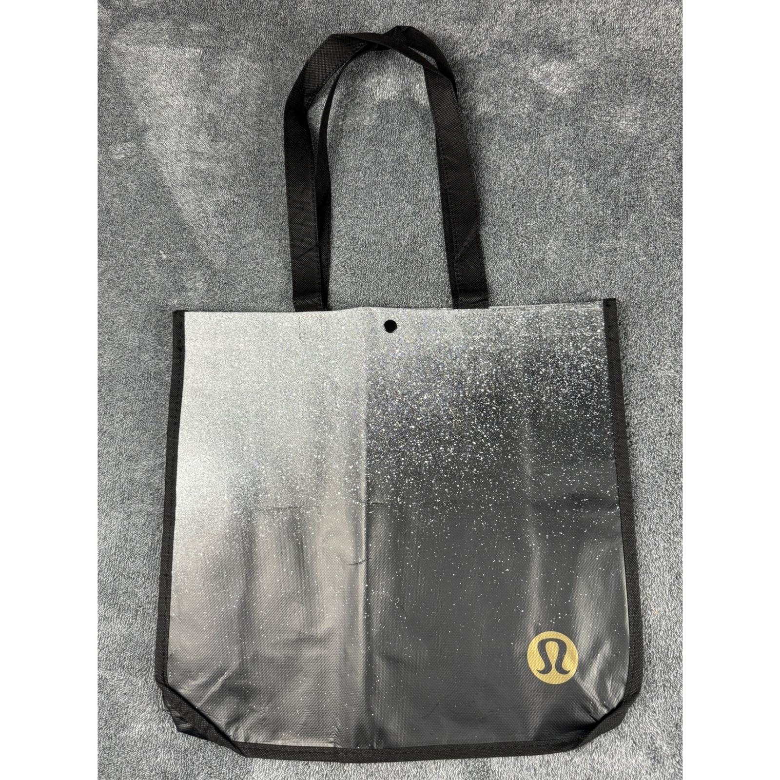 Lululemon Reusable Shopper Tote Bag Black White Speckled Gold Logo Medium