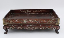 SMALL RECTANGULAR WOODEN TRAY AND MOTHER OF PEARL TONKIN CHINA VIETNAM 19TH CENTURY