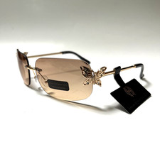 House of Harlow 1960 Slim Rimless Sunglasses Butterfly Rhinestone Brown Gold NWT