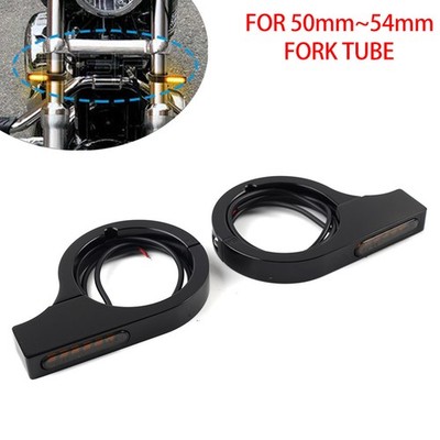 50-54MM LED Fork Turn Signal Light Indicator Amber Black fit Harley touring Dyna