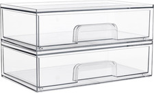 Clear Stackable Storage Drawers, 2 Pack Wide Plastic Organizers