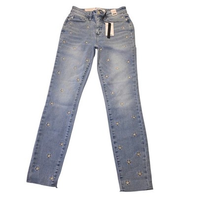 NWT Judy Blue High Waist Tummy Control Star Embroidered Skinny Jeans Size 3/26