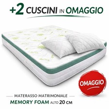 Materasso Matrimoniale Aloe Vera 20cm Memory + 2 Cuscini Omaggio 160x190