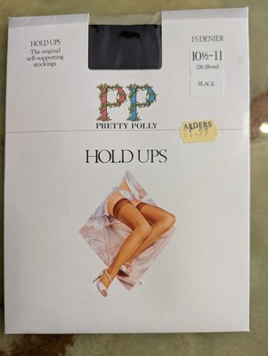 Vintage Hold Ups Stockings Pretty Polly 15 Denier Black Smooth Knit