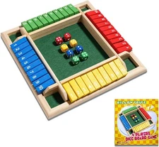 Shut the Box Dice Game,4 Players Wooden Board Math Number Game Family US Stock