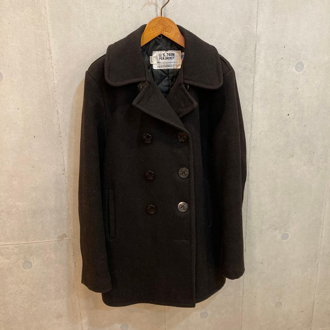 Schott NYC U.S. 740N Pea Coat Black Wool Size 36 Used with Button Issue