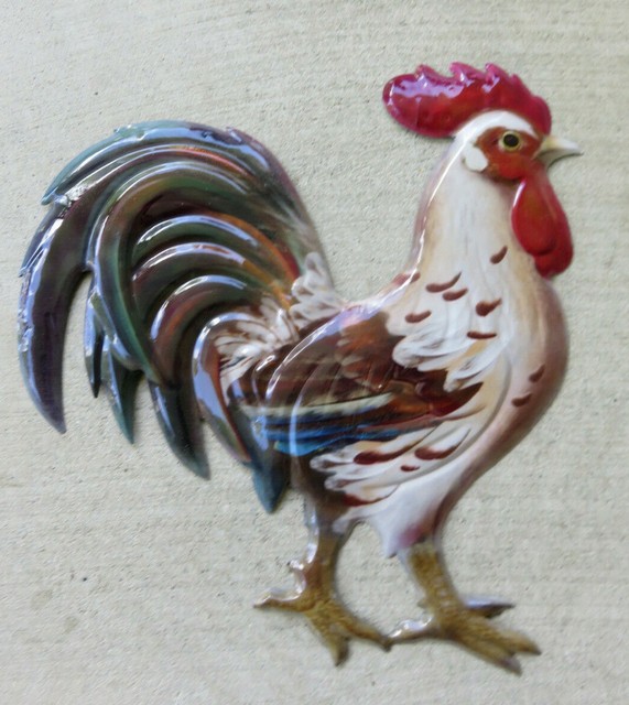 Rooster Metal Wall Hanging Decor Plaque Garden Fence 12 inches Roosters