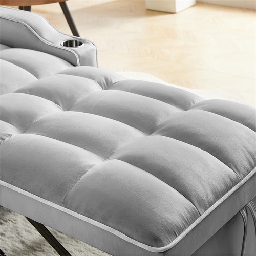3-in-1 Gray Sofa Bed Adjustable Pull Out Sleeper Chair Bed Multi-Pockets Folding - Picture 7 of 15
