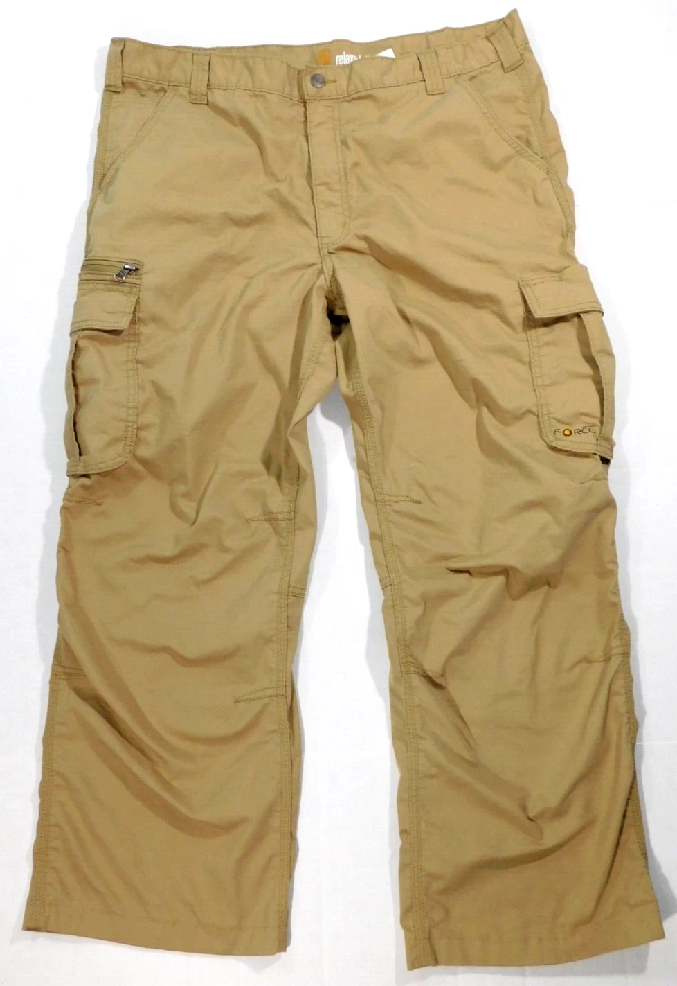 Carhartt Force Relaxed Fit Pants Men's 42x30 Tan Cargo Work Flat Front Zip Fly