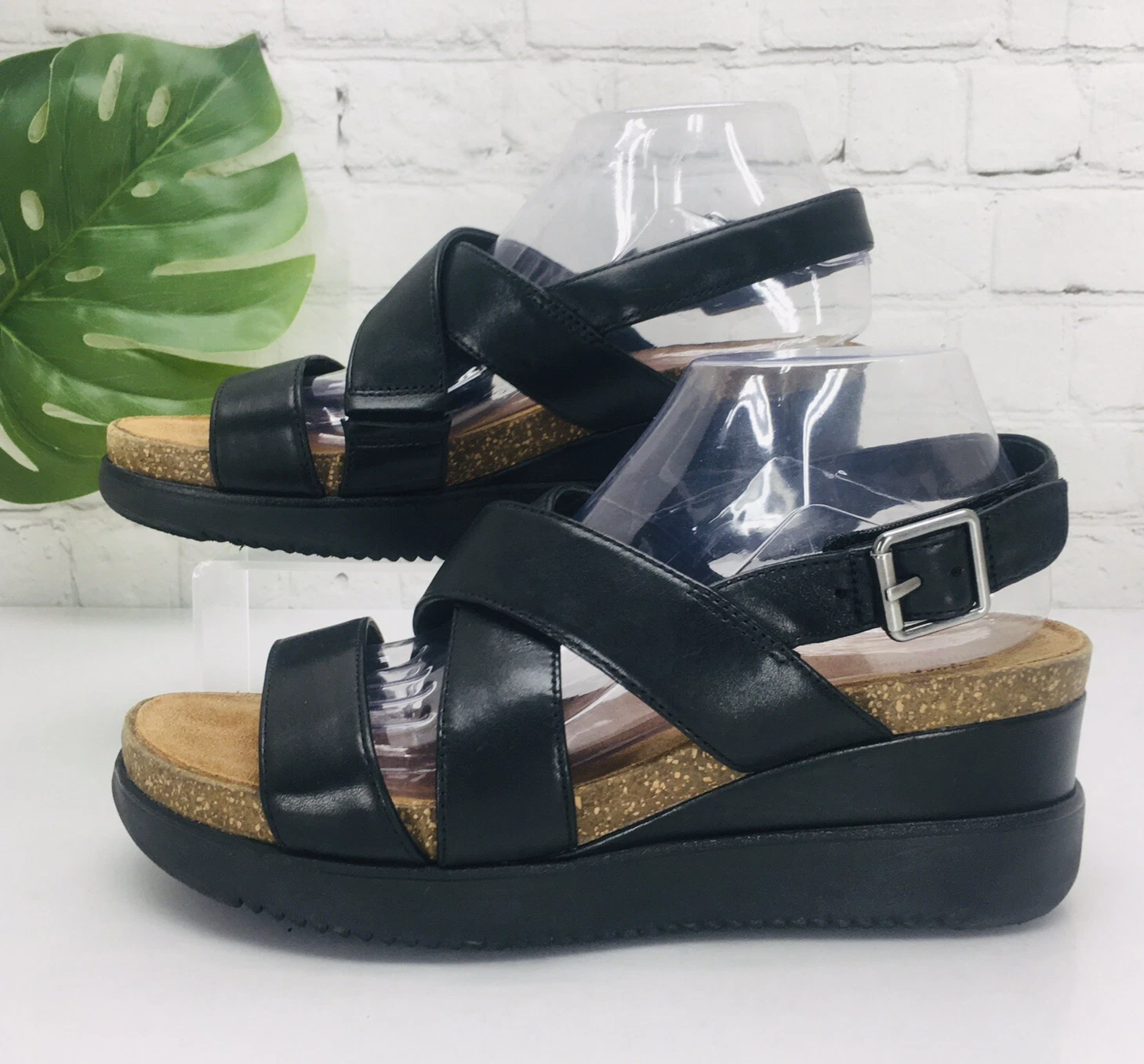 Sandali donna Clarks zeppa plateau taglia 10 pelle nera slingback comodi