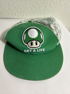 Get A Life Super Mario Bros Nintendo Hat Cap Green Adult Used Fitted L/XL