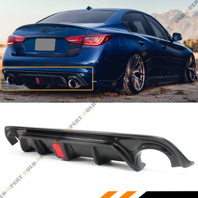 FOR 20182021 INFINITI Q50 CARBON FIBER REAR BUMPER DIFFUSER W/ LED