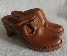 Frye Womens Brown Leather Slip On Whip Stitch Edge Heel Mule Shoes Sz 7M