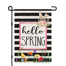 Hello Spring Flower Garden Flag 12x18 Inch Double Sided Burlap Outside,