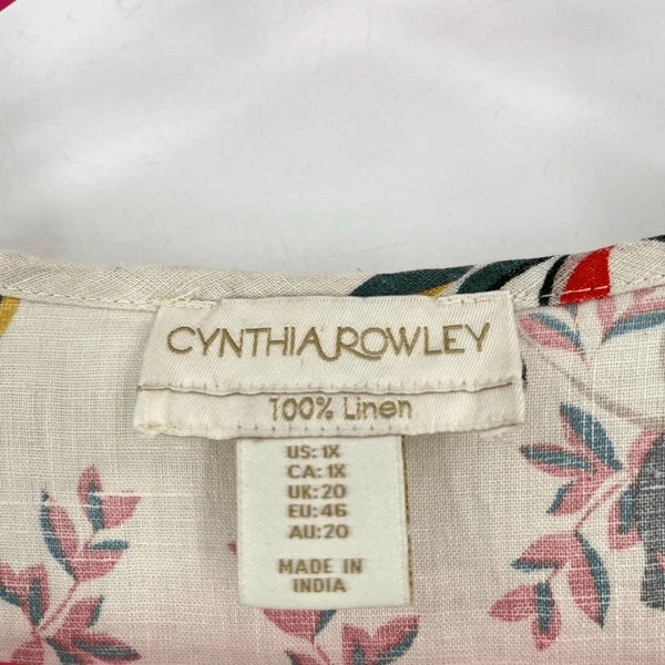 Cynthia Rowley Womens Linen Tropical Floral Short Sleeve Top Multi-Color Size 1X - Image 3 of 4