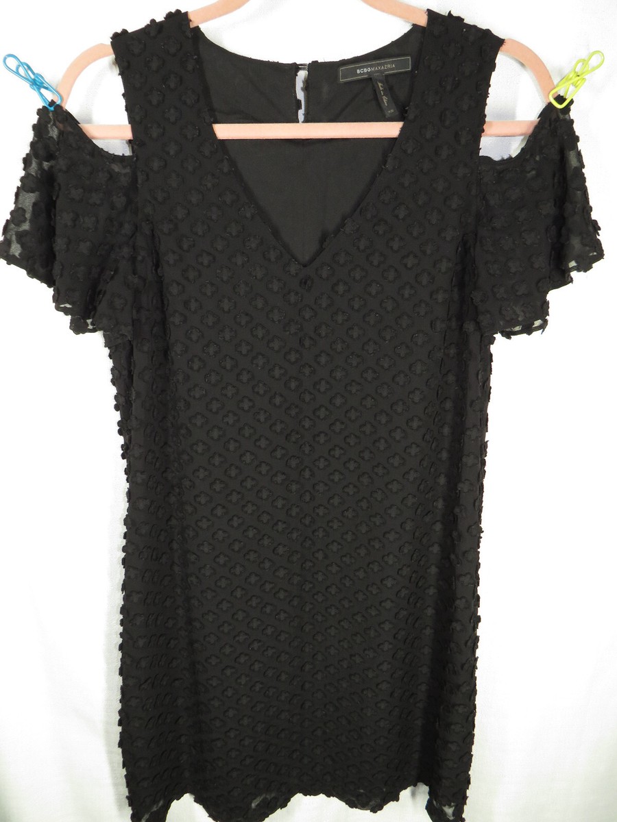 Women's XS, BCBGMAXAZRIA Black Cold Shoulder Floral Applique Dress