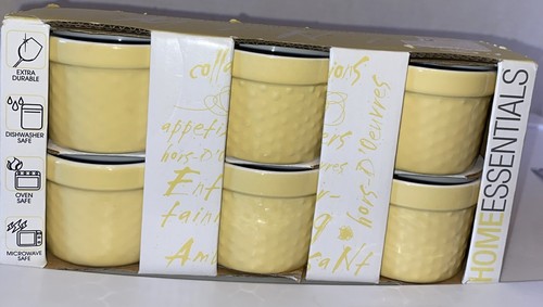 New Set of 6 Porcelain Ramekin Dishes Ovenware Bowls Yellow Home Essentials 4oz