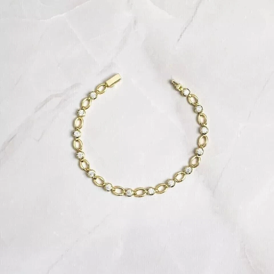 Brazalete Tradicional Mujer Esmeralda Simulada Verde 8Ct Acabado Oro Amarillo 14K Foto 3 de 4