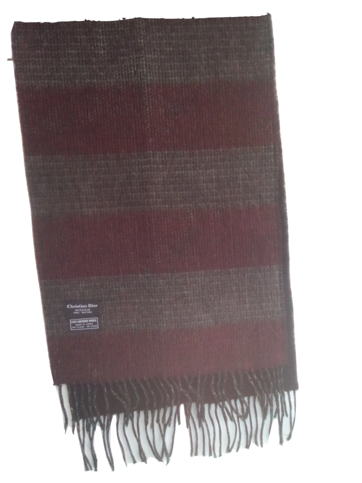 Foulard homme Christian Dior vintage rayure rouge bleu 100% laine made in Japan